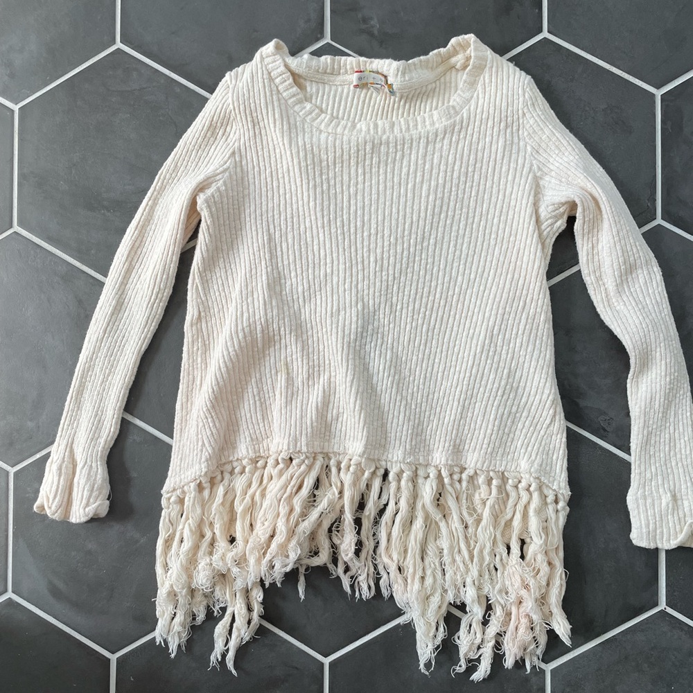 Anthropologie cropped sweater with fringe and open back